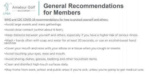 Covid19 Recommendations for Members Covid19 Recommendations for Members