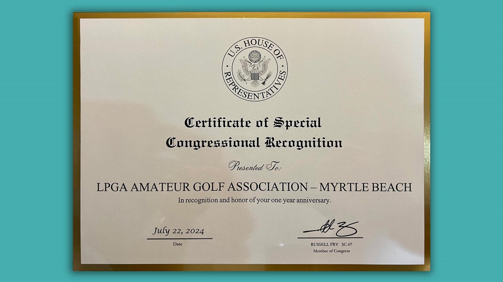 Certificate of Special Congressional Recognition - July 2024