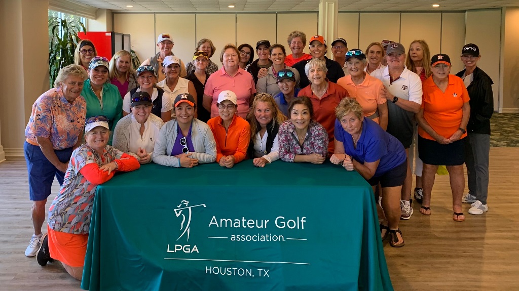 A group of female golfers celebrating a fun tournament for members in Houston Texas