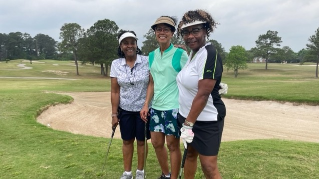 Three female golfers at Gleannloch Golf Course in Spring Texas