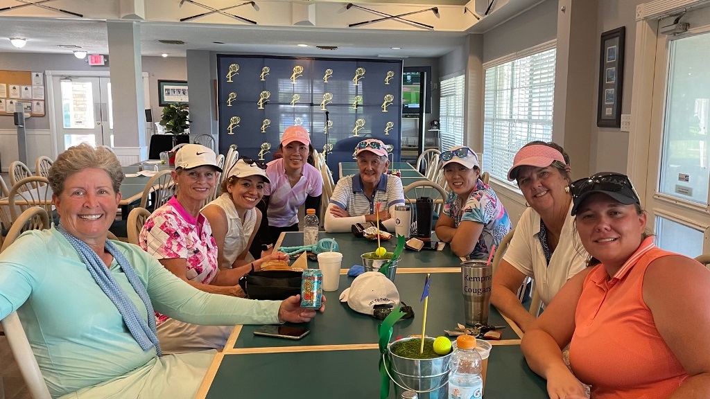 A group of female golfers having lunch after a round of golf in Houston Texas