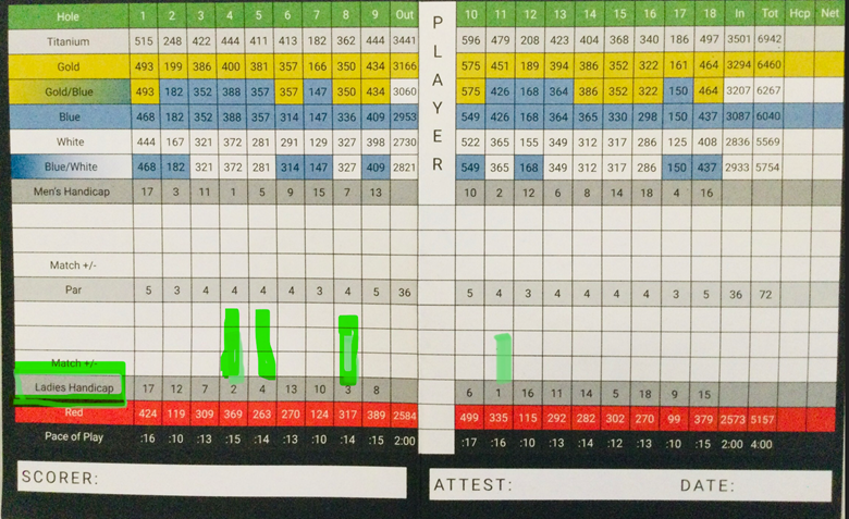 scorecard - showing hole difficulty ranking